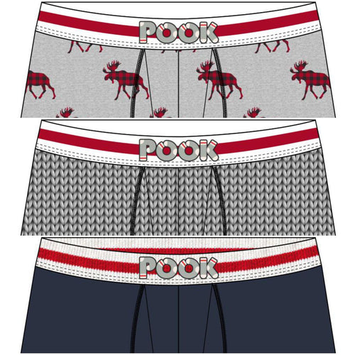 Pook Men's Boxers (3 PACK) - Black, Moose, Grey Pook